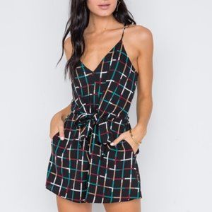 Cami Strap Geometric Print Romper- black